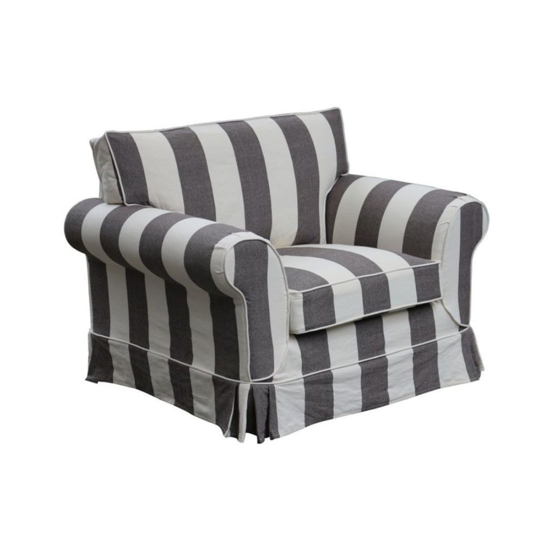 Isla Feather Filled Armchair Striped Dark Grey image 1